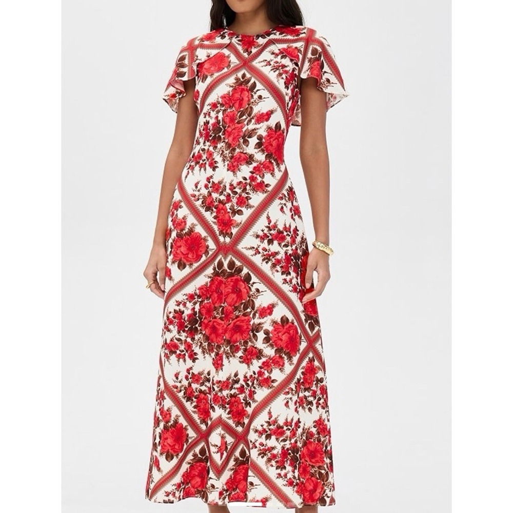 NWOT Hill House Home The Davina Dress Cap Sleeve Womens Medium Red Diamond Rose